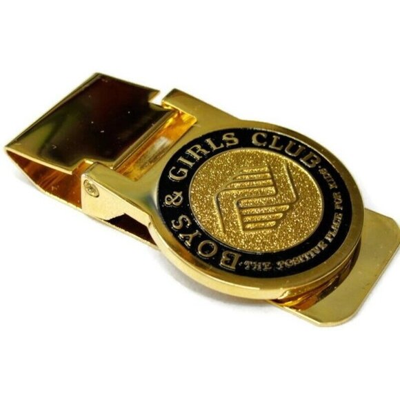 Boys & Girls Club Money Clip Gold Tone Cash Holder Used Flip Up - Picture 1 of 7